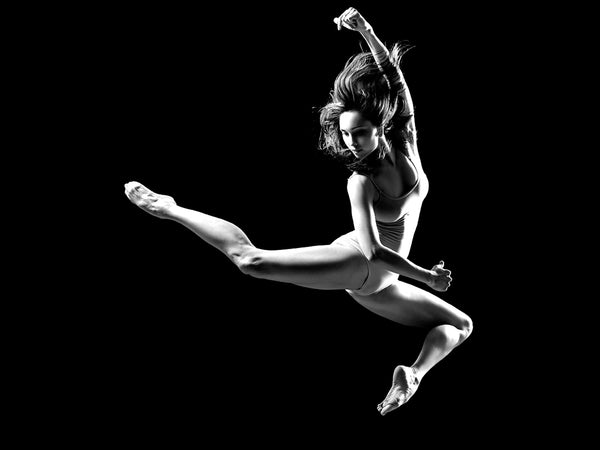 Dancewear leotard on leaping dancer